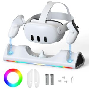 Charging Stand for Meta Quest 3 Magnetic Charging Stand for Quest 3 Fast Charging VR Charging Dock for Quest 3 with 2 Rechargeable Batteries