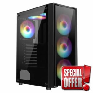 CiT Blade Black Mid-Tower PC Gaming Case ATX with 2 x Tempered Glass Panels - 70% Tint Tempered Glass with 6 x 120mm ARGB Inner-Ring Fans & 6-Port Hub Included
