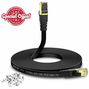 Cat 8 Flat Ethernet Cable 20M KASIMO Internet LAN Cable with Cable Clips 40Gbps 2000MHz High Speed Network Patch Cable SSTP Ethernet Cord with RJ45 Connector for Router Modem Switch Gaming Xbox