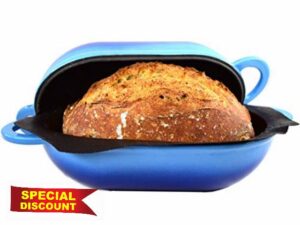 LoafNest World's Easiest Artisan Bread Kit. Cast Iron Dutch Oven [Blue Gradient] and Non-Stick Perforated Silicone Line