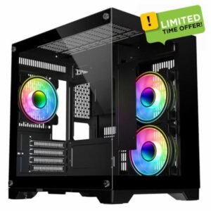 CiT Overseer Black Dual Tempered Glass Panelling Micro-ATX PC Gaming Cube with 6-Port PWM Fan Controller and 3 x CiT Celsius Infinity 120mm ARGB Dual-Ring Fans Included