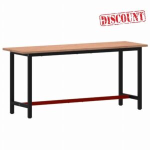 "vidaXL Wooden Workbench - Solid Beech Wood and Metal Frame Work Table Bench Tool with Large Working Area for Workshop and Garage"
