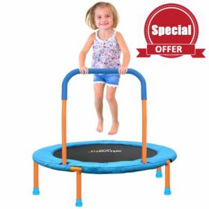 ATIVAFIT 36'' Kids Mini Trampoline Foldable Rebounder With Foam Handle Adjustable and Safety Padded Protective Cover Indoor/Outdoor Trampoline for Toddlers