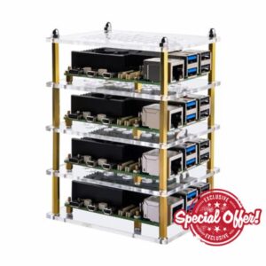 GeeekPi 4 Layers Acrylic Case with Armor Lite V5 Active Cooler Heatsink for Raspberry Pi 5 4GB / 8GB (Clear)