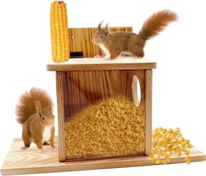 Wood Flip-Up Roof For Squirrel Food Placement Removable Front Panel Squirrel Feeder Just For Squirrels