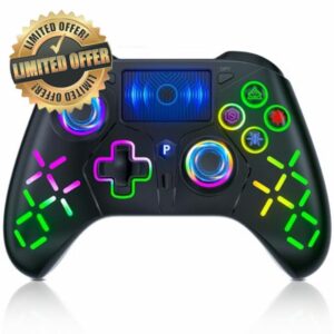 TURPOW Wireless Controller for PS-4 Gamepad Remote Control with Dual Motor Vibration/6-Axis Sensor/Turbo/3.5mm Audio Jack/Touch Pad for Ps-3/Ps-4/Pro/Slim/S-witch/Pc(RGB) Black