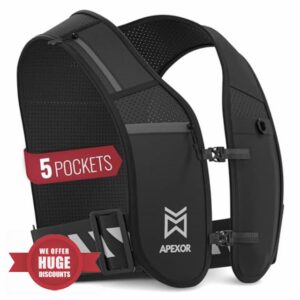 APEXOR Running Phone Holder Vest | Reflective Running Vest with 5 Pockets | Adjustable Waist and Chest Band | Key Holder | Lightweight | Water Bottle Holder | Running Vest for Men and Wome