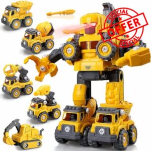 Transformers Toys Car 5 in 1 Construction Vehicles Digger Truck Toys Engineering Set Educational STEM Toys for 4 5 6 7 Year Old Boys Girls Robot Toys for Kids Ages 5 6 7 8 9+ Christmas Birthday Gifts