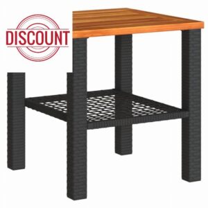 idaXL Garden Table in Black Poly Rattan with Acacia Wood Top - UV-Resistant Outdoor Furniture