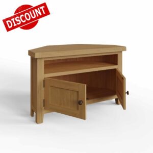 FWStyle Chunky Oak Corner TV Unit with shelf above 2 cupboards. Ready Assembled. W1000 x H 60 x D50cm.
