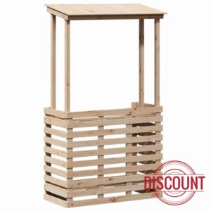 idaXL Outdoor Bar Table with Roof - Brown Solid Pine Wood Garden Pub Table for Patio/Deck