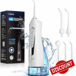 COSLUS Water Dental Flosser Teeth Pick: Portable Cordless Oral Irrigator 300ML Rechargeable Travel Irrigation Cleaner IPX7 Waterproof Flossing Machine for Teeth Cleaning
