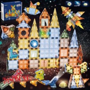 BINZKBB Deluxe Lighted 3D Clear Magnetic Building Blocks Tiles