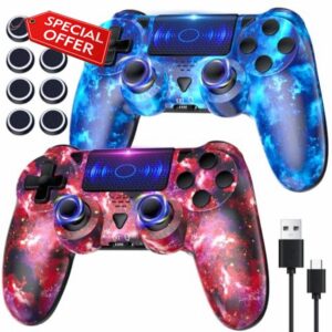 TURPOW Wireless Controller For PS4 2Pcs Compatible with PS-4 Pro/Slim/PC with Enhanced Joystick/Dual Motor Vibration/ 6-Asix Sensor/Led Touchpad/Audio Function/USB Cable