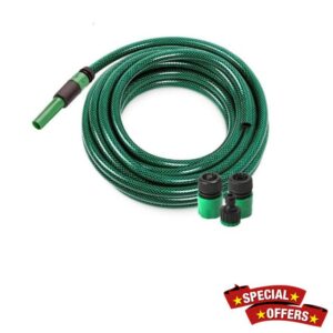 My Garden Hose Pipe 50M Includes 4 Fittings Connectors Flexible Braided 3 Layer Reinforced PVC Water Hosepipe Heavy Duty Anti-Kink All Seasons Hose 12.5MM Dia Ideal Watering Solutio