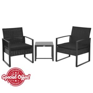 Outsunny 3 Pieces Outdoor PE Rattan Bistro Set with Cushions