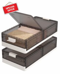 HAIXIN Under Bed Storage with Lid - 2 Pack Underbed Storage Container with Wheels Foldable Under Bed Storage Bin Plastic Under the Bed Storage for Clothes Blankets Pillows Toys