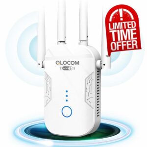 QLOCOM WiFi Extender Booster Blazing-Fast 1200Mbps WiFi Booster Range Extender Dual Band 5GHz & 2.4GHz Wireless Internet Booster Long Range with 2600 Sq.Ft Wider Coverage