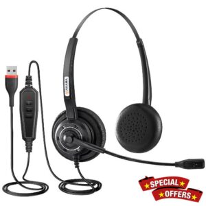 Arama USB Headset with Microphone Noise Cancelling & In-Line Control