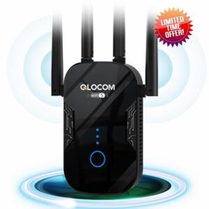 QLOCOM WiFi Extender Booster Blazing-Fast 1200Mbps WiFi Booster Range Extender Dual Band 5GHz & 2.4GHz Wireless Internet Booster/Hotspot with 2600 Sq.Ft Wider Coverage