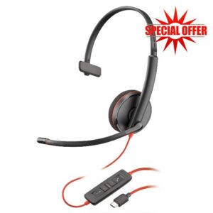Poly Blackwire 3210 Wired Headset - Noise-Canceling Mic - Single-Ear Design - Connect to PC/Mac via USB-C or USB-A - Works w/Teams