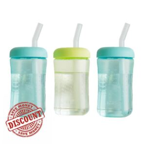 Squeeze & Sip Toddler Straw Cups - Squeezable Transition Sippy Cup with Silicone Straw - Toddler Feeding Supplies - 7 Oz - 3 Count - Ages 6 Months and Up
