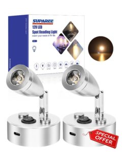 SUPAREE 12V LED Light Campervan USB 12V LED Reading Light Camper Van Lights Interior LED 12V 3000K with A-ON/OFF Switch & Type C Port for Caravans Motorhome Boat 2Pcs