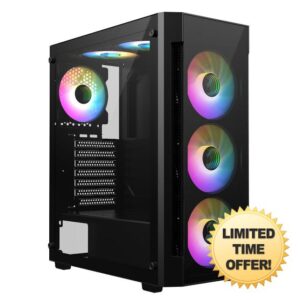 CiT Destroyer Black Mid-Tower PC Gaming Case ATX with 2 x Tempered Glass Panels - 70%/30% Tint On Front & Side Tempered Glass Panels with 6 x Infinity 120mm ARGB Inner-Ring Fans & 6-Port Hub Included