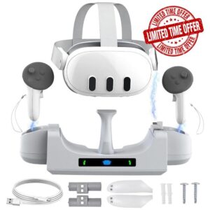 ARCELI Charging Dock for Meta Quest 3 Headset and Controller - Wall-mounted Charging Station with Rechargeable Batteries &LED Indicator