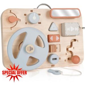 Vanplay Montessori Toys Busy Board for Toddlers Wooden Toys Kids Steering Wheel Sensory Toys for Babies Activity Board Educational Toys Travel Toys for 2 3 Year Old Boys Girls