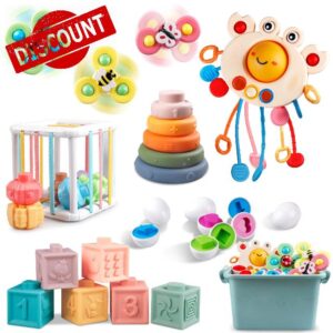 Plunack 6 in 1 Montessori Toys for Babies- Stacking Rings Blocks