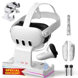 zerotop Charging Dock for Meta Quest 3 with RGB Light VR Headset Charging Stand for Oculus/Meta Quest 3 Magnetic Charging Station for VR Headset Touch Controllers 2 Battery Charger Stand LED Indicato