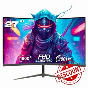 CRUA Gaming Monitor 27" Curved 180Hz FHD 1080P 1800R Computer Monitor
