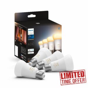 Philips Hue NEW White Ambiance Smart Light Bulb 4 Pack 60W - 800 Lumen [E27 Edison Screw] With Bluetooth. Works with Alexa