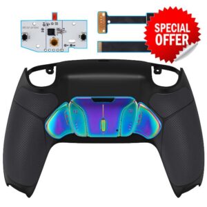 eXtremeRate Rainbow Aura Blue Purple Real Metal Buttons (RMB) RISE4 Remap Kit for PS5 Controller BDM-010 BDM-020 with Black Rubberized Grip Back Shell - Without Controlle