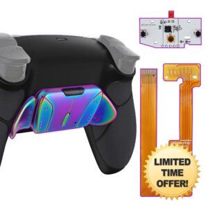 eXtremeRate Rainbow Aura Blue Purple Real Metal Buttons (RMB) RISE4 Remap Kit for ps5 Controller BDM-030 BDM-040 with Black Rubberized Grip Black Back Shell & Buttons - Without Controlle