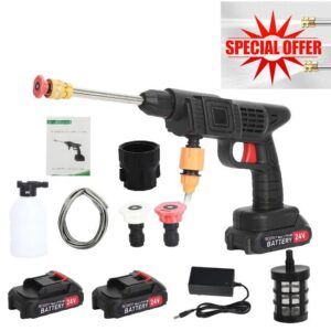 ohfruit Cordless Power Washer Portable Pressure Washer with 2 Rechargeable Battery High Pressure Cleaner with Foam Jug Copper Motor 24V Pressure Washer Kit for Patio Cleaning and Car Washing Black