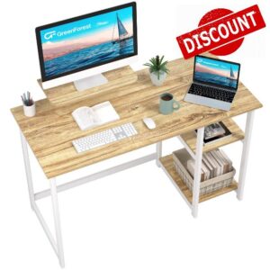 GreenForest Computer Home Office Desk with Monitor Stand and Reversible Storage Shelves