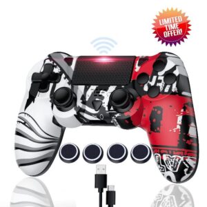 Bonacell Wireless Controller with 4 joystick caps for Ps-4 Gamepad with 6-Axis Motion Sensor Turbo Touch Pad Joystick for P-s4/pro/slim/PC Windows