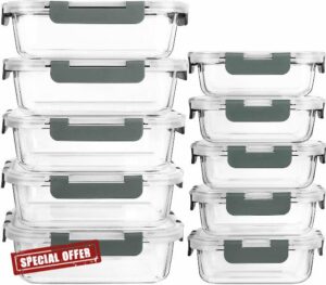 [10-Pack]Glass Meal Prep Containers -MCIRCO Food Storage Containers with Lifetime Lasting Snap Locking Lids
