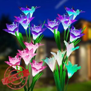 SOLARBABY Solar Lights Outdoor Garden 4 Pack Garden Lights Outdoor Waterproof Multi-Color Changing Led Solar Flower with Bigger Lily for Patio Yard Pathway Garden Decoration            [Energy Class A]