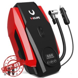 VacLife Car Tyre Inflator Air Compressor - Car Tyre Pump - 12V DC Compact Portable Air Compressor with Auto Shutoff Function - Multipurpose Car Accessory with LED Light