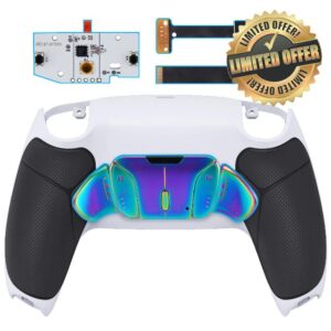 eXtremeRate Rainbow Aura Blue Purple Real Metal Buttons RMB RISE4 Remap Kit for ps5 Controller BDM-010 BDM-020 with Black Rubberized Grip White Back Shell & Board & Back Buttons - Without Controlle