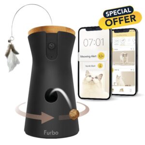 Furbo 360° Cat Camera [Premium Safety Package - Subscription Required] Smart Camera Designed for Cats with Feather Wand Toy
