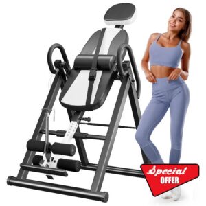 YOLEO Gravity Heavy Duty Inversion Table with Headrest & Adjustable Protective Belt Back Stretcher Machine for Pain Relief Therapy