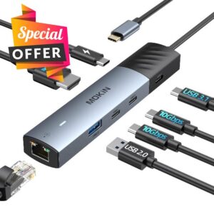 10Gbps USB C Hub Multiport Adapter 7 in 1 USB C to Ethernet Adapter USB C to HDMI 4K@60HZ