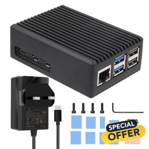 Geekworm Raspberry Pi 5 Aluminum Case with Power Supply USB-C 5V 5A 27W UK Plug (P573-UK)