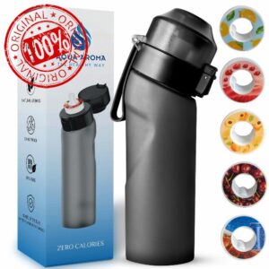 AQUA AROMA Air Water Bottle with 5 Flavour Pods Pack | 650 ML | Starter Up Set BPA Free Drinking Bottle | 0 Sugar | No Calories | Flavoured Water Bottle | Black Frosted