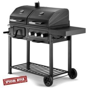 VonHaus Dual Fuel BBQ – 2 in 1 Charcoal & Gas Barbecue with Warming Rack