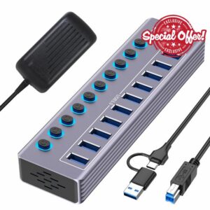 Tccmebius Powered 10-Port USB 3.0 Hub